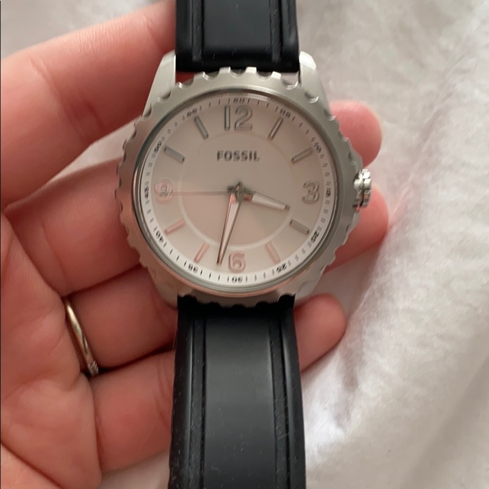 Fossil Silver and Silicone strap Watch